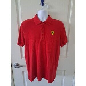 Ferrari Logo Polo Shirt Mens Size L Red Casual Style Racing Motorsport Fit